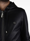 Philipp Plein hooded logo leather jacket