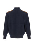 Paul & Shark ribbed-knit suede-panel cardigan